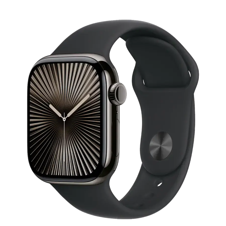 Apple Watch Series 10 GPS + Cellular 42mm Slate Titanium Case with Black Sport Band - S/M (MWXG3)