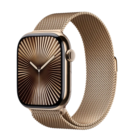 Apple Watch Series 10 GPS + Cellular 46mm Gold Titanium Case with Gold Milanese Loop - M/L (MX003)