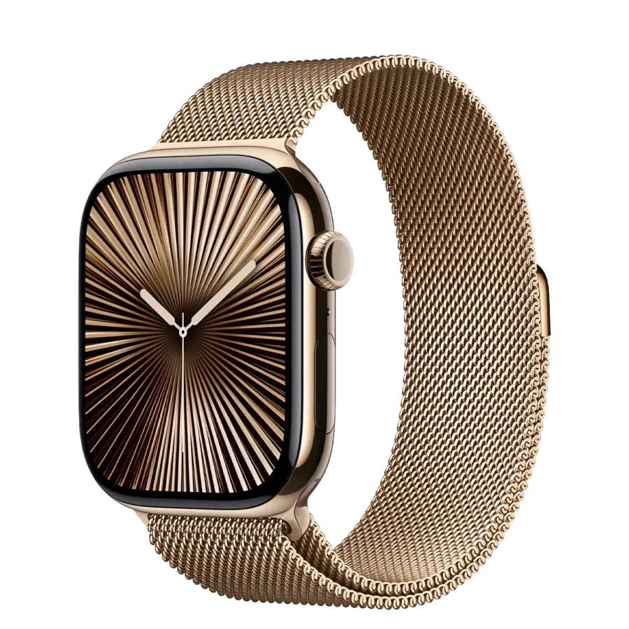 Apple Watch Series 10 GPS + Cellular 46mm Gold Titanium Case with Gold Milanese Loop - S/M (MC7T4)