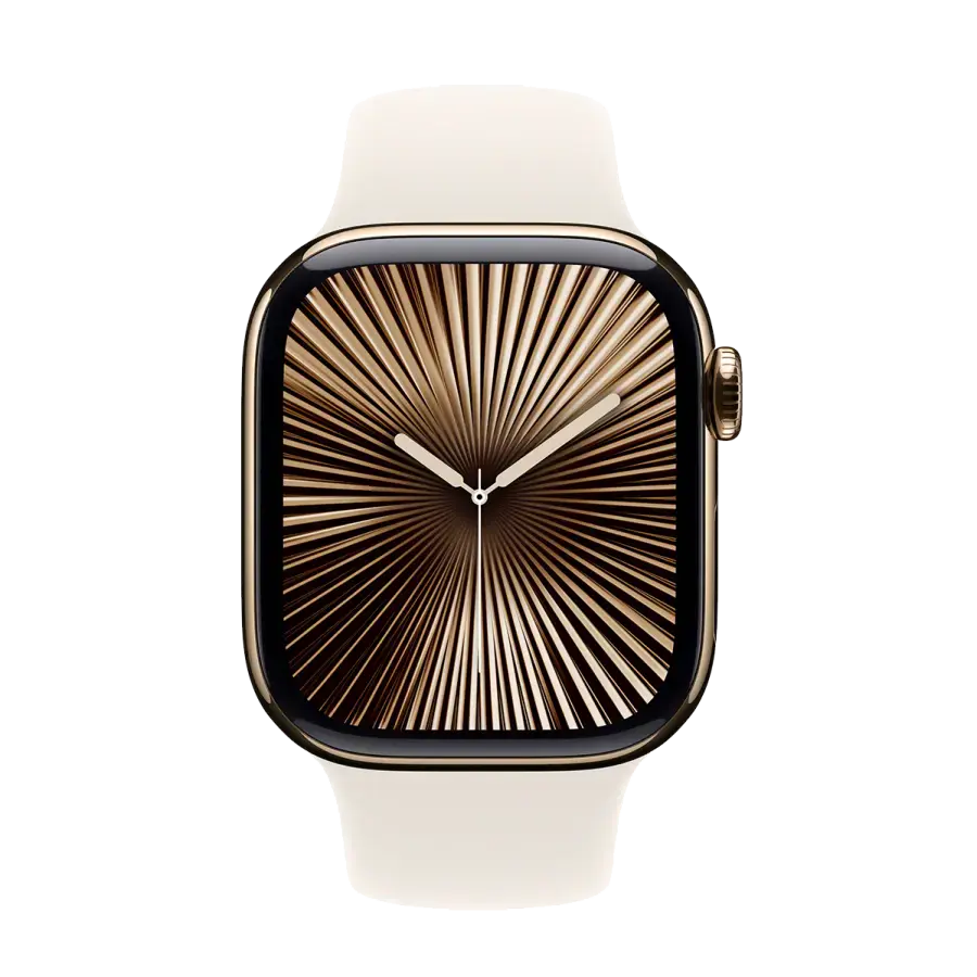 Apple Watch Series 10 GPS + Cellular 46mm Gold Titanium Case with Starlight Sport Band - M/L (MWYY3)