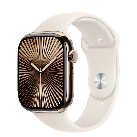 Apple Watch Series 10 GPS + Cellular 46mm Gold Titanium Case with Starlight Sport Band - M/L (MWYY3)