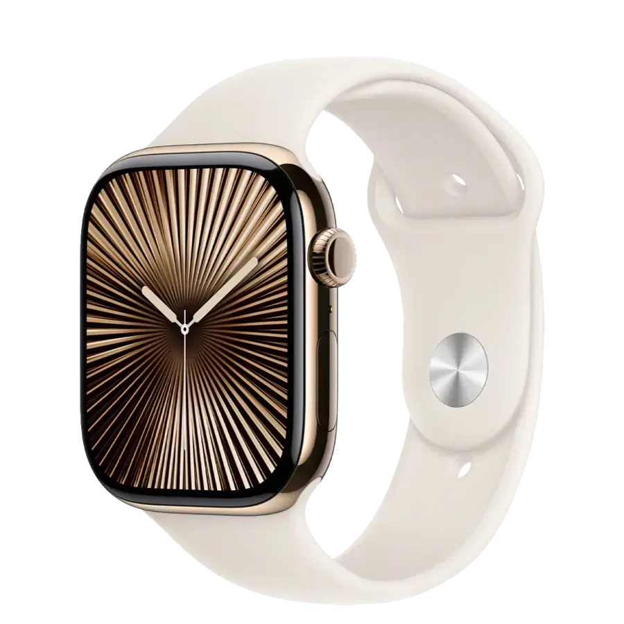Apple Watch Series 10 GPS + Cellular 46mm Gold Titanium Case with Starlight Sport Band - S/M (MWYX3)