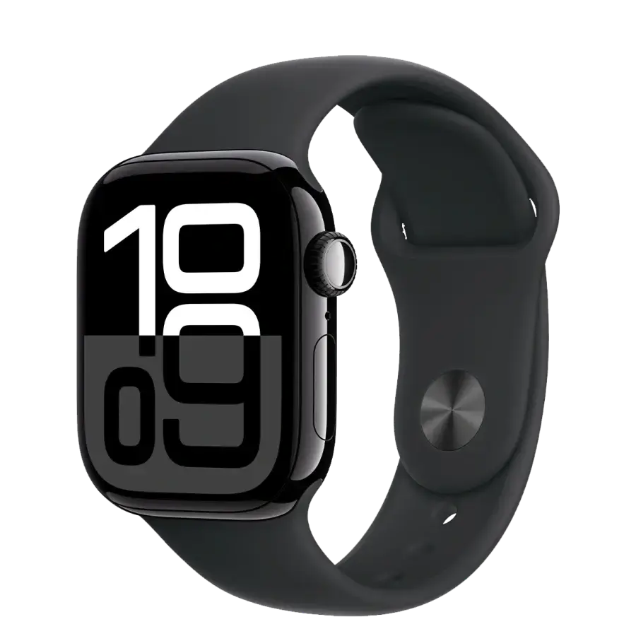 Apple Watch Series 10 GPS + Cellular 46mm Jet Black Aluminum Case with Black Sport Band - M/L (MWY43)