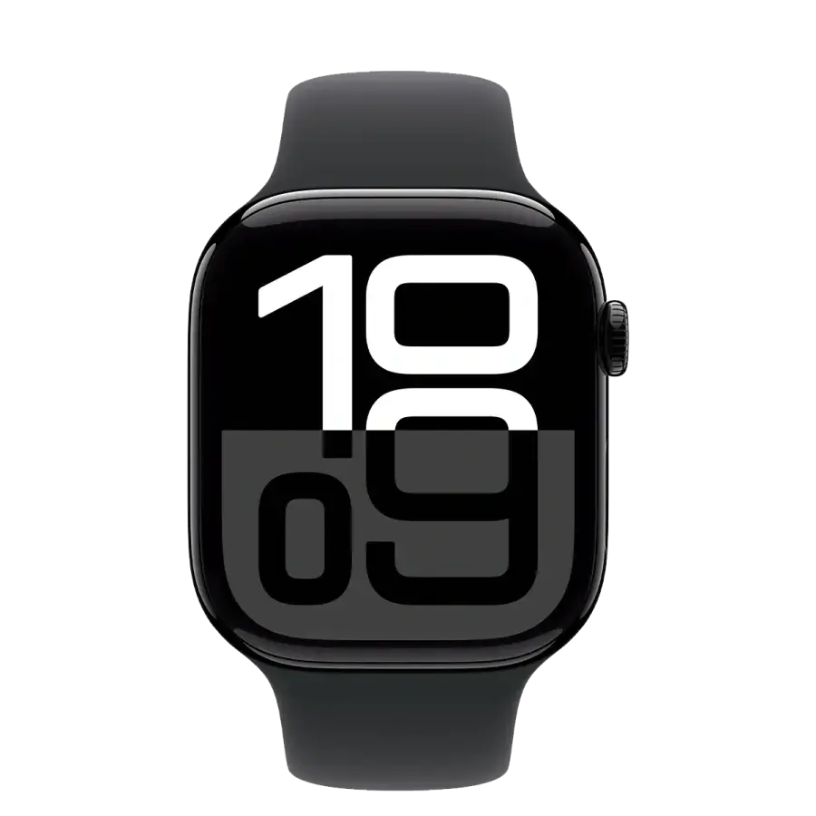 Apple Watch Series 10 GPS + Cellular 46mm Jet Black Aluminum Case with Black Sport Band - S/M (MWY33)