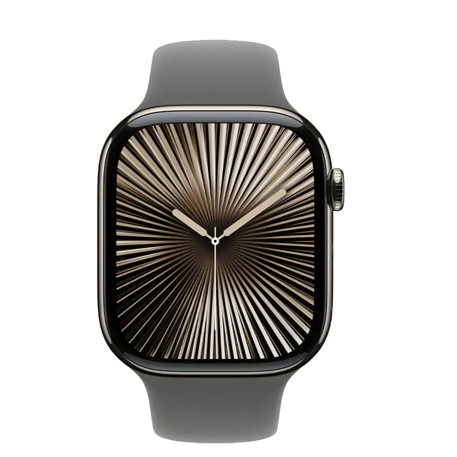 Apple Watch Series 10 GPS + Cellular 46mm Natural Titanium Case with Stone Gray Sport Band - S/M (MWY93)