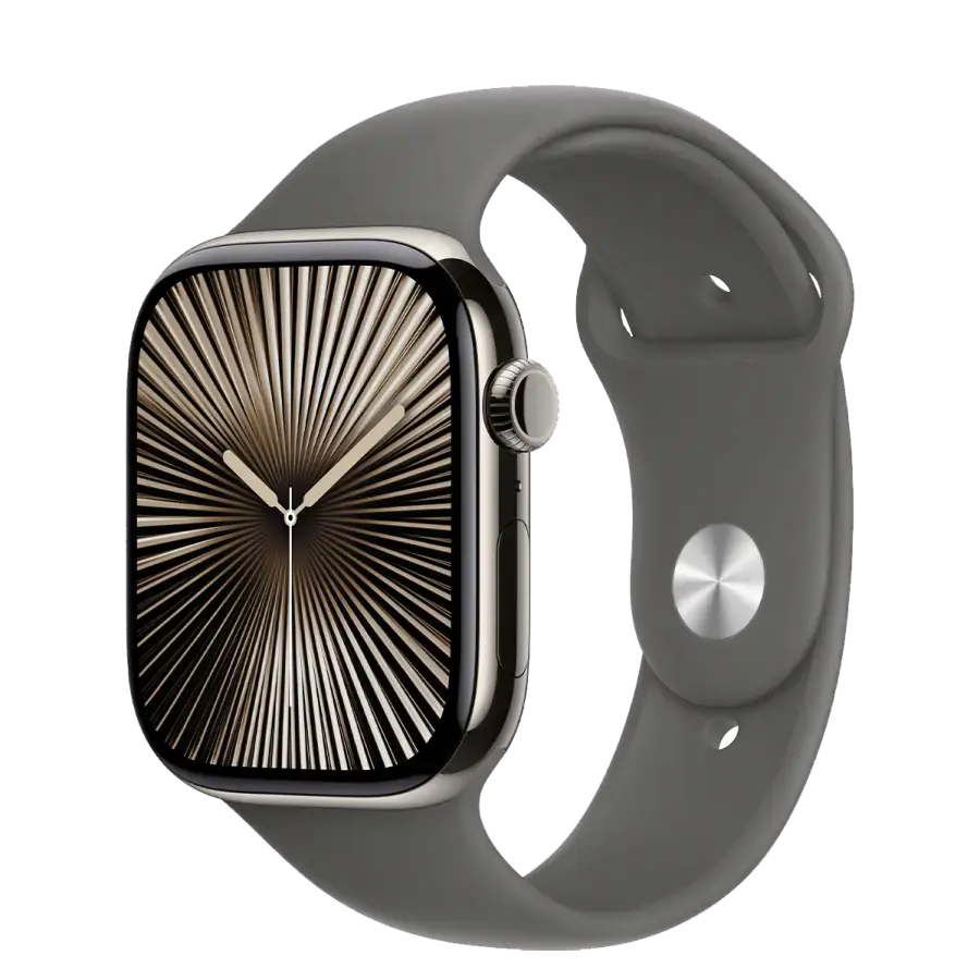 Apple Watch Series 10 GPS + Cellular 46mm Natural Titanium Case with Stone Gray Sport Band - S/M (MWY93)