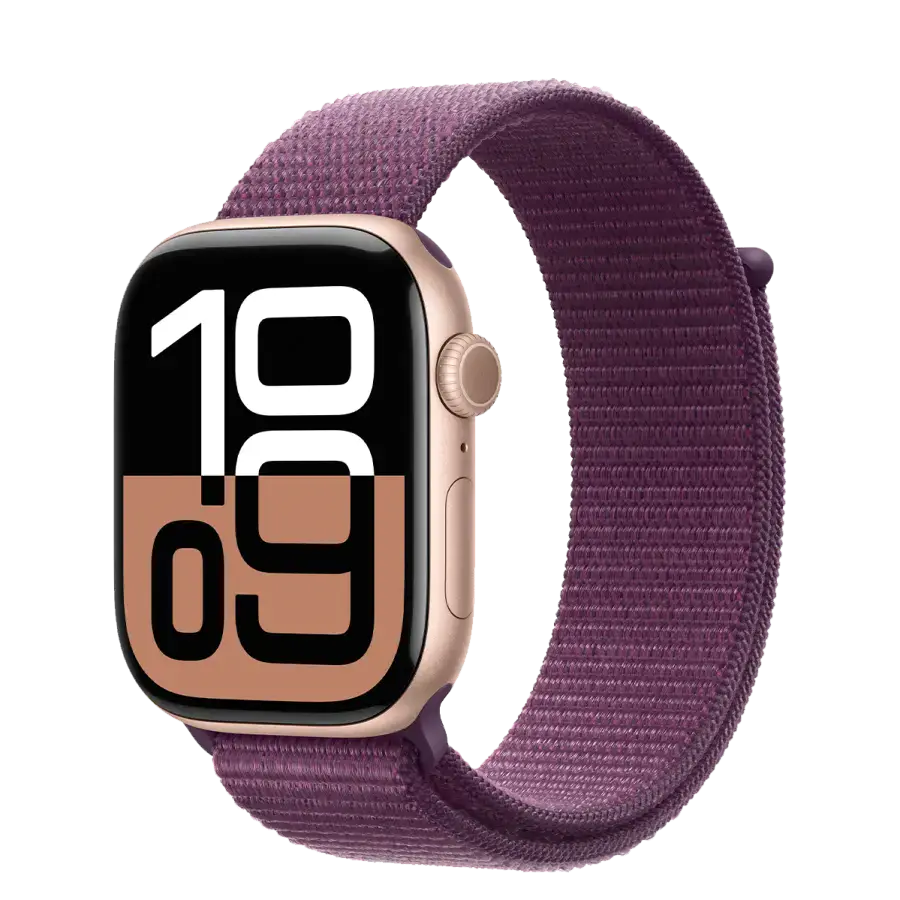Apple Watch Series 10 GPS + Cellular 46mm Rose Gold Aluminum Case with Plum Sport Loop (MWY83)