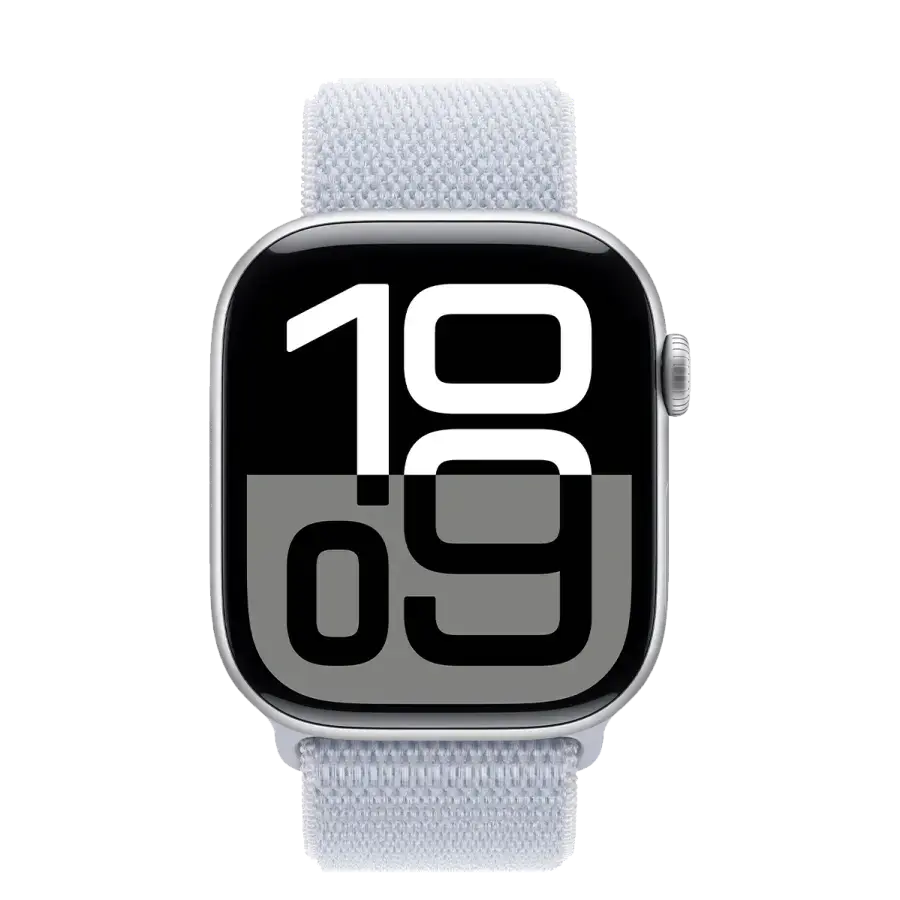 Apple Watch Series 10 GPS + Cellular 46mm Silver Aluminum Case with Blue Cloud Sport Loop (MWY23)
