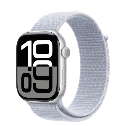 Apple Watch Series 10 GPS + Cellular 46mm Silver Aluminum Case with Blue Cloud Sport Loop (MWY23)