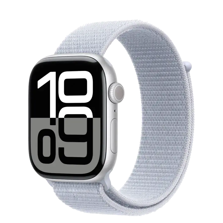 Apple Watch Series 10 GPS + Cellular 46mm Silver Aluminum Case with Blue Cloud Sport Loop (MWY23)