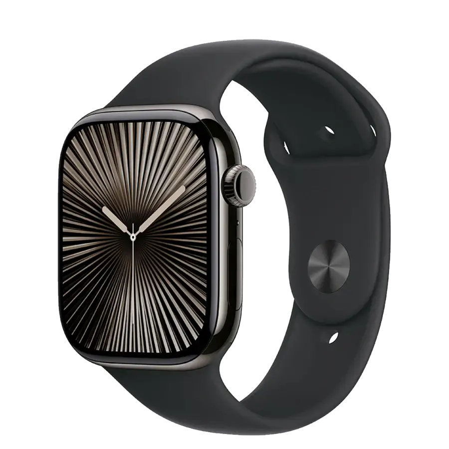 Apple Watch Series 10 GPS + Cellular 46mm Slate Titanium Case with Black Sport Band - M/L (MWYE3)