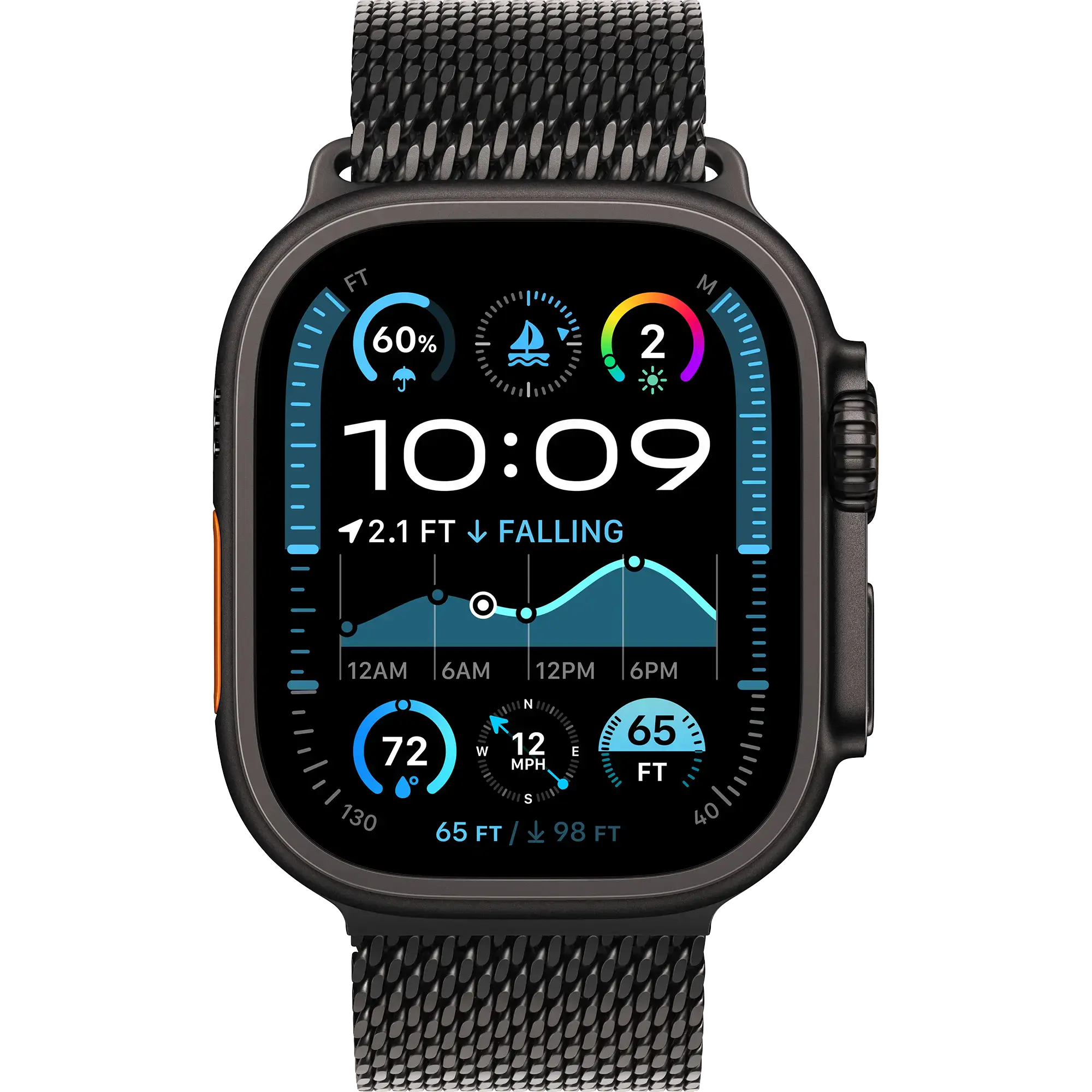 Apple Watch Ultra 2 2024 GPS + Cellular 49mm Black Titanium Case with Black Titanium Milanese Loop - Large (MX5V3)