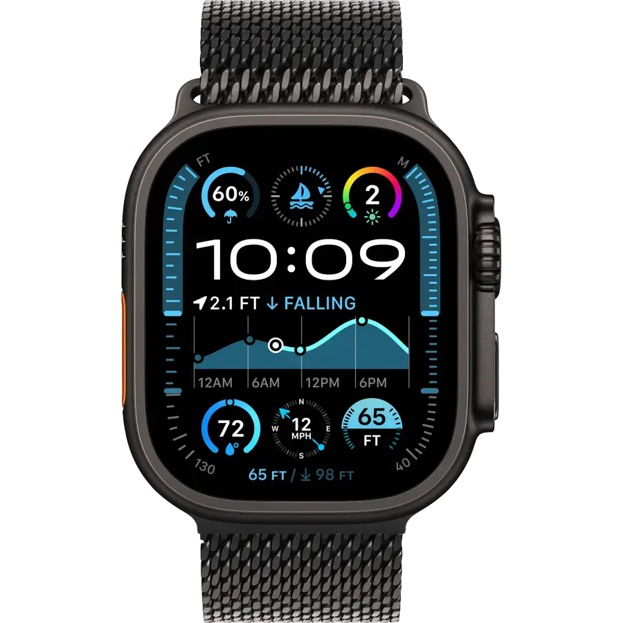 Apple Watch Ultra 2 2024 GPS + Cellular 49mm Black Titanium Case with Black Titanium Milanese Loop - Medium (MX5U3)