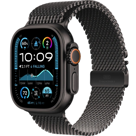 Apple Watch Ultra 2 2024 GPS + Cellular 49mm Black Titanium Case with Black Titanium Milanese Loop - Medium (MX5U3)