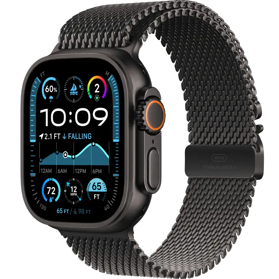 Apple Watch Ultra 2 2024 GPS + Cellular 49mm Black Titanium Case with Black Titanium Milanese Loop - Medium (MX5U3)