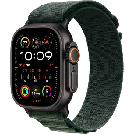 Apple Watch Ultra 2 2024 GPS + Cellular 49mm Black Titanium Case with Dark Green Alpine Loop - Large (MX4T3)