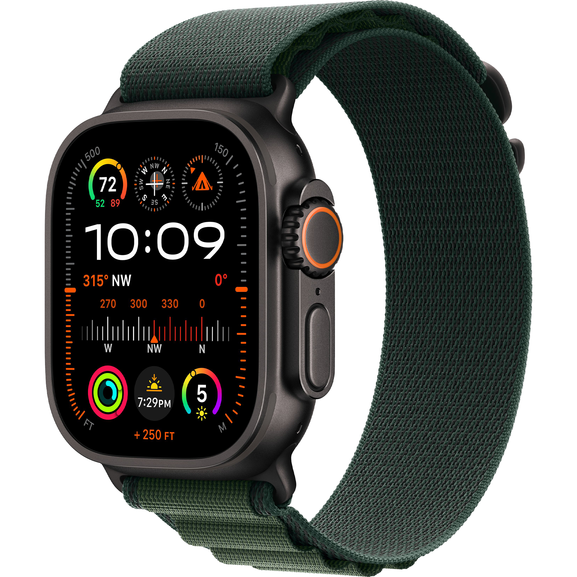 Apple Watch Ultra 2 2024 GPS + Cellular 49mm Black Titanium Case with Dark Green Alpine Loop - Large (MX4T3)