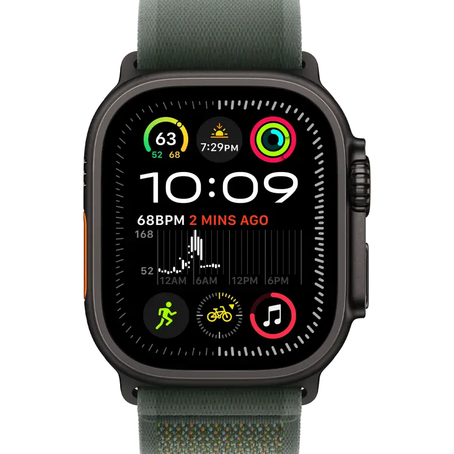 Apple Watch Ultra 2 2024 GPS + Cellular 49mm Black Titanium Case with Green Trail Loop - M/L (MYTJ3+MYQ43)