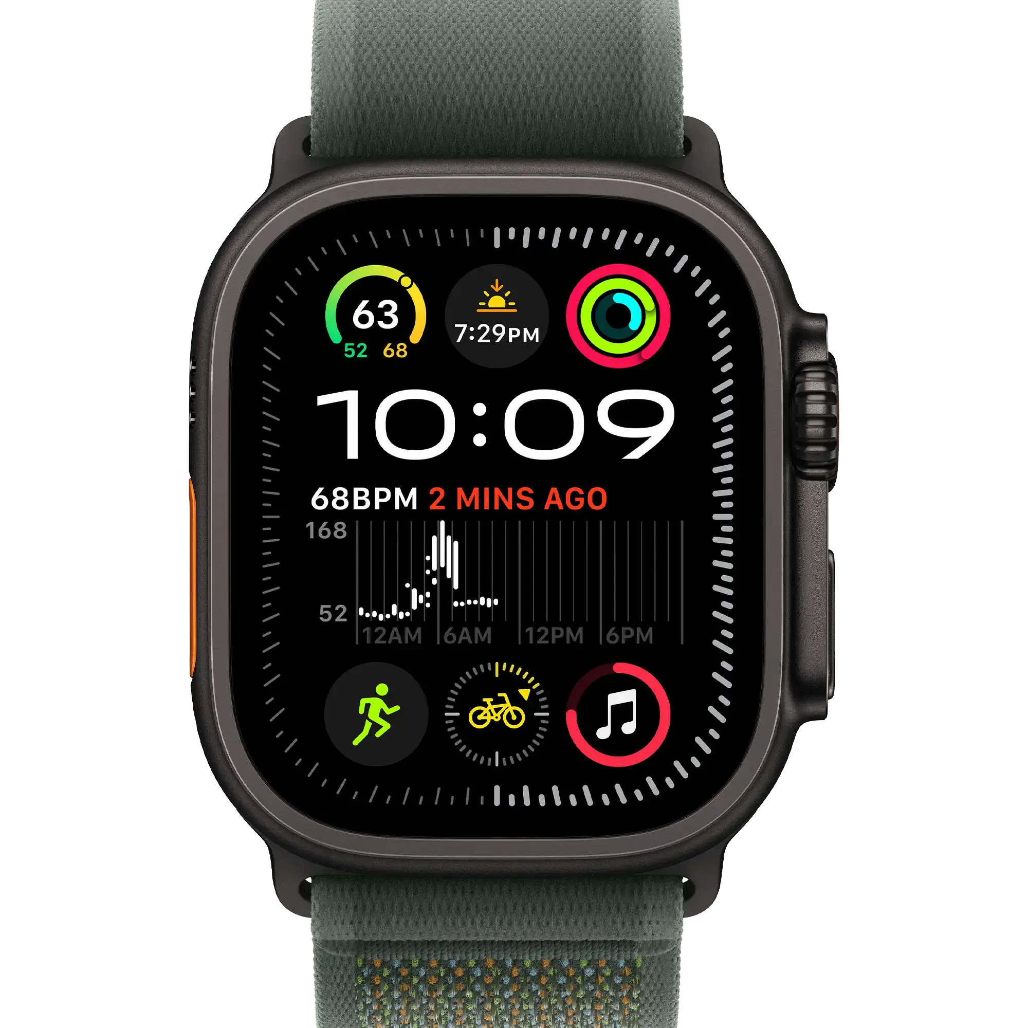 Apple Watch Ultra 2 2024 GPS + Cellular 49mm Black Titanium Case with Green Trail Loop - S/M (MYTJ3+MYQ33)