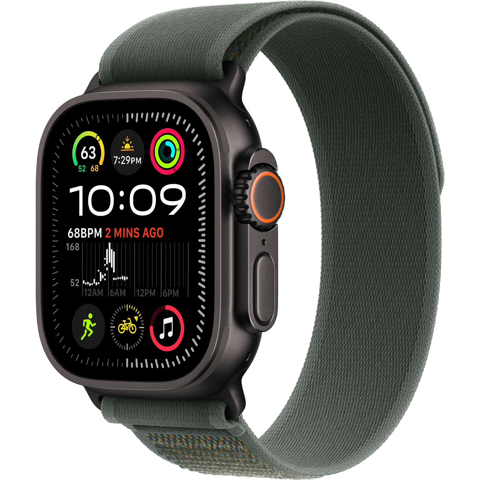 Apple Watch Ultra 2 2024 GPS + Cellular 49mm Black Titanium Case with Green Trail Loop - M/L (MYTJ3+MYQ43)