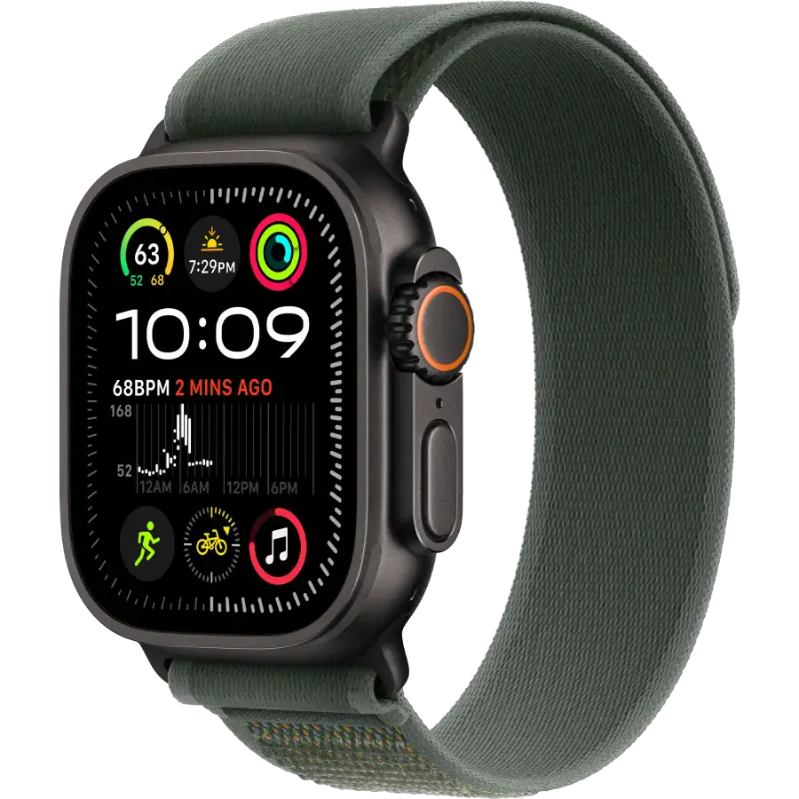 Apple Watch Ultra 2 2024 GPS + Cellular 49mm Black Titanium Case with Green Trail Loop - M/L (MYTJ3+MYQ43)
