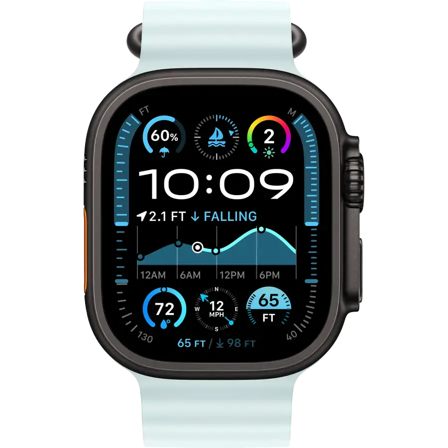 Apple Watch Ultra 2 2024 GPS + Cellular 49mm Black Titanium Case with Ice Blue Ocean Band (MYTC3+MYP83)