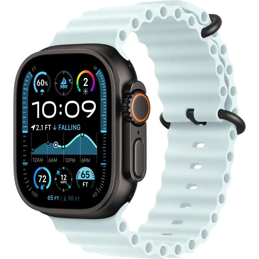 Apple Watch Ultra 2 2024 GPS + Cellular 49mm Black Titanium Case with Ice Blue Ocean Band (MYTC3+MYP83)