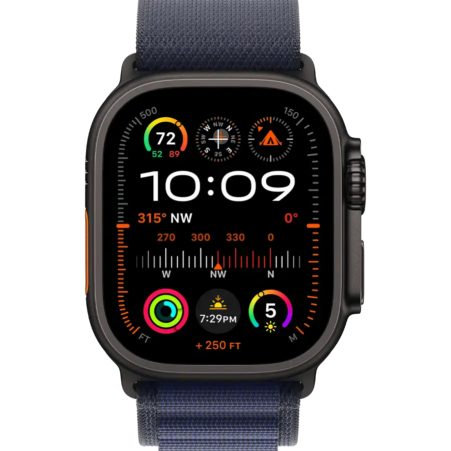 Apple Watch Ultra 2 2024 GPS + Cellular 49mm Black Titanium Case with Navy Alpine Loop - Small (MYTF3+MYPW3)