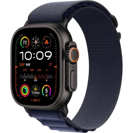 Apple Watch Ultra 2 2024 GPS + Cellular 49mm Black Titanium Case with Navy Alpine Loop - Small (MYTF3+MYPW3)