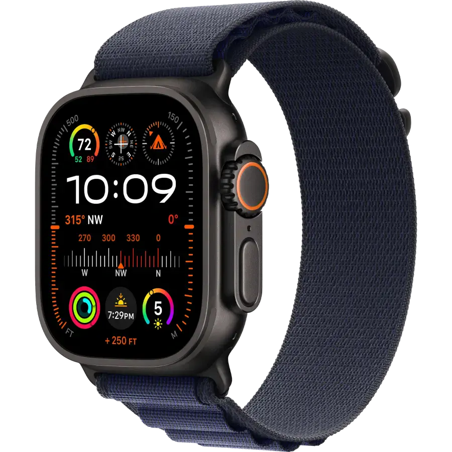 Apple Watch Ultra 2 2024 GPS + Cellular 49mm Black Titanium Case with Navy Alpine Loop - Small (MYTF3+MYPW3)