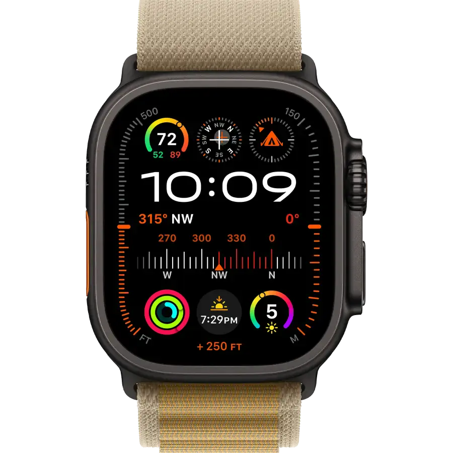 Apple Watch Ultra 2 2024 GPS + Cellular 49mm Black Titanium Case with Tan Alpine Loop - Large (MYTF3+MYQ23)