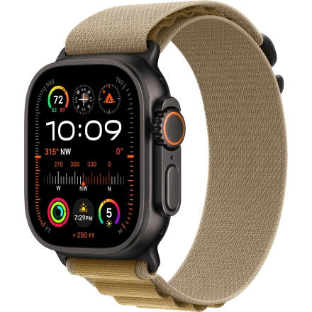 Apple Watch Ultra 2 2024 GPS + Cellular 49mm Black Titanium Case with Tan Alpine Loop - Large (MYTF3+MYQ23)