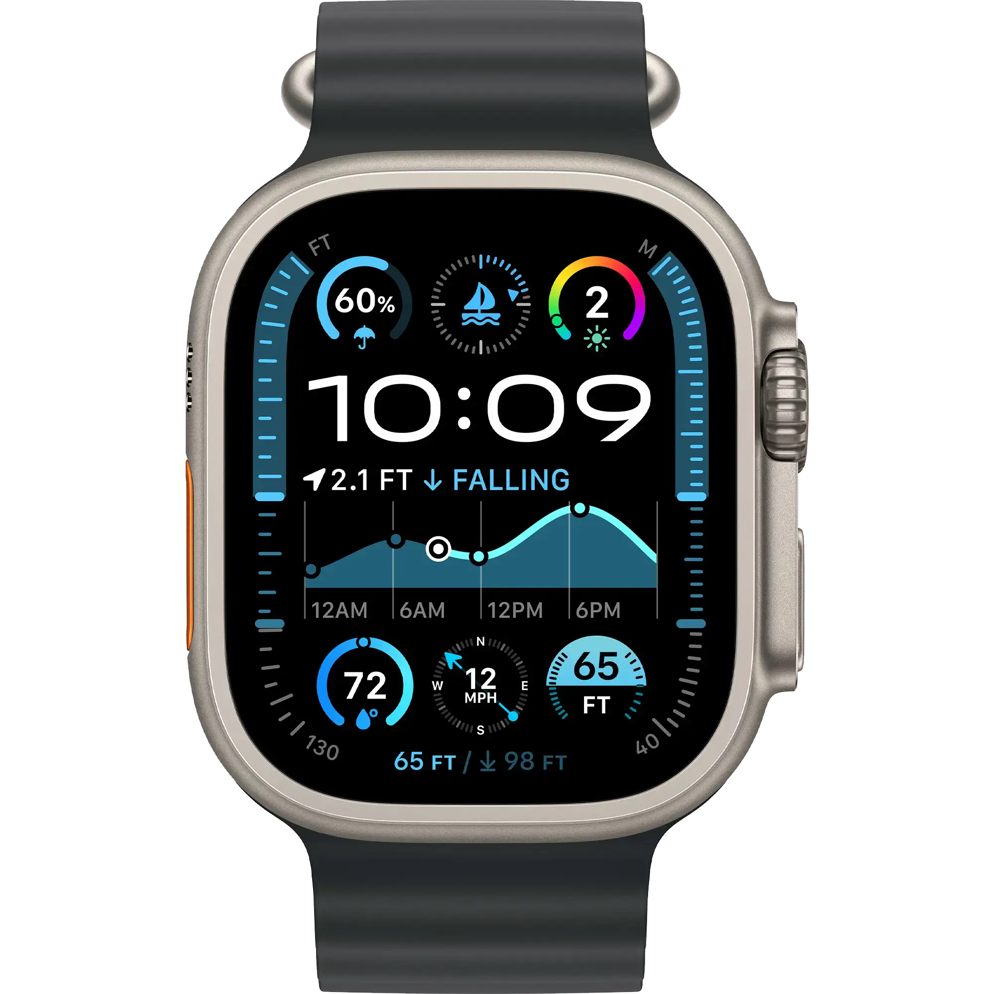 Apple Watch Ultra 2 2024 GPS + Cellular 49mm Natural Titanium Case with Black Ocean Band (MYT03+MXTL3)