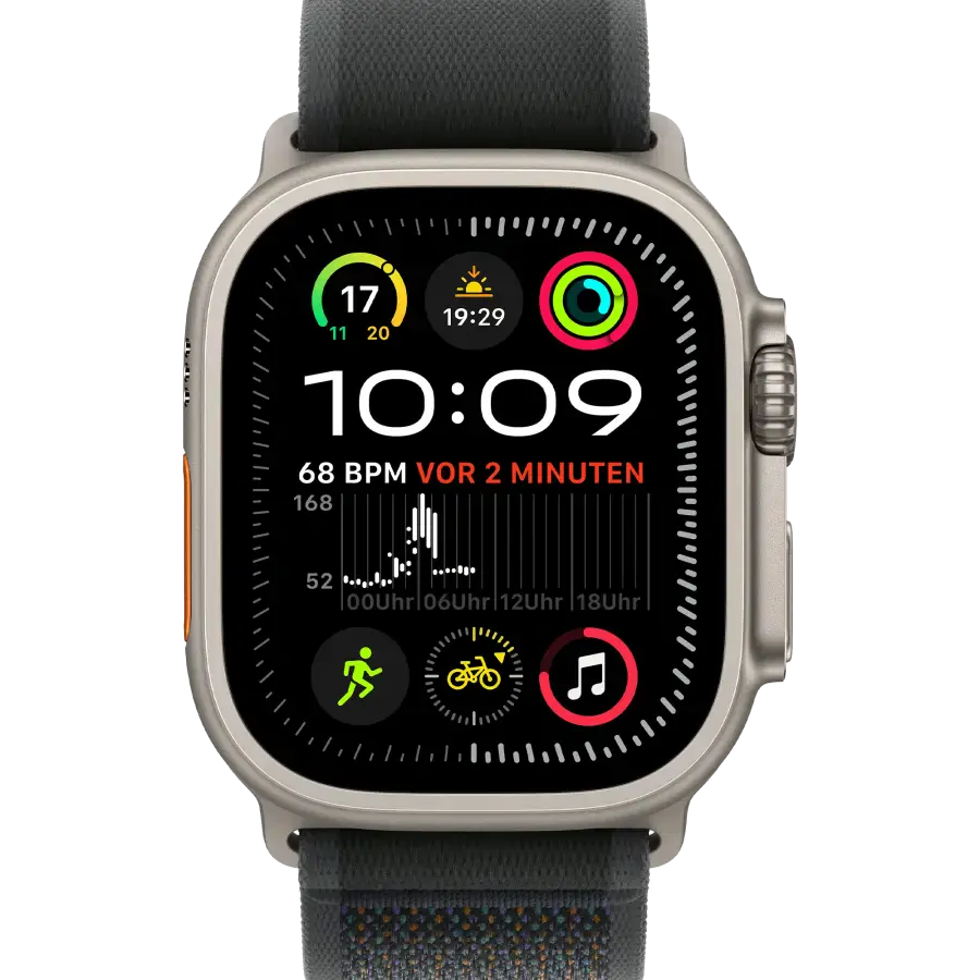 Apple Watch Ultra 2 2024 GPS + Cellular 49mm Natural Titanium Case with Black Trail Loop - M/L (MYT73+MXTR3)