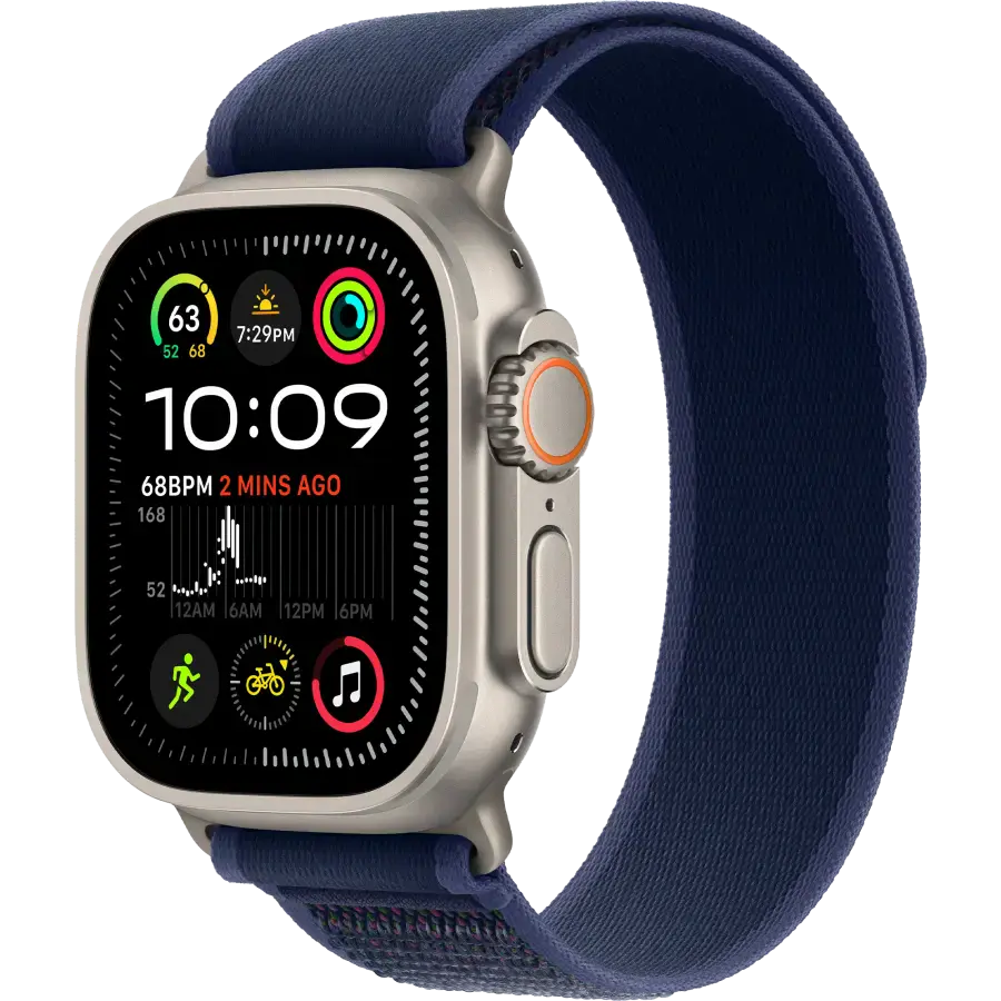Apple Watch Ultra 2 2024 GPS + Cellular 49mm Natural Titanium Case with Blue Trail Loop - S/M (MX4J3)