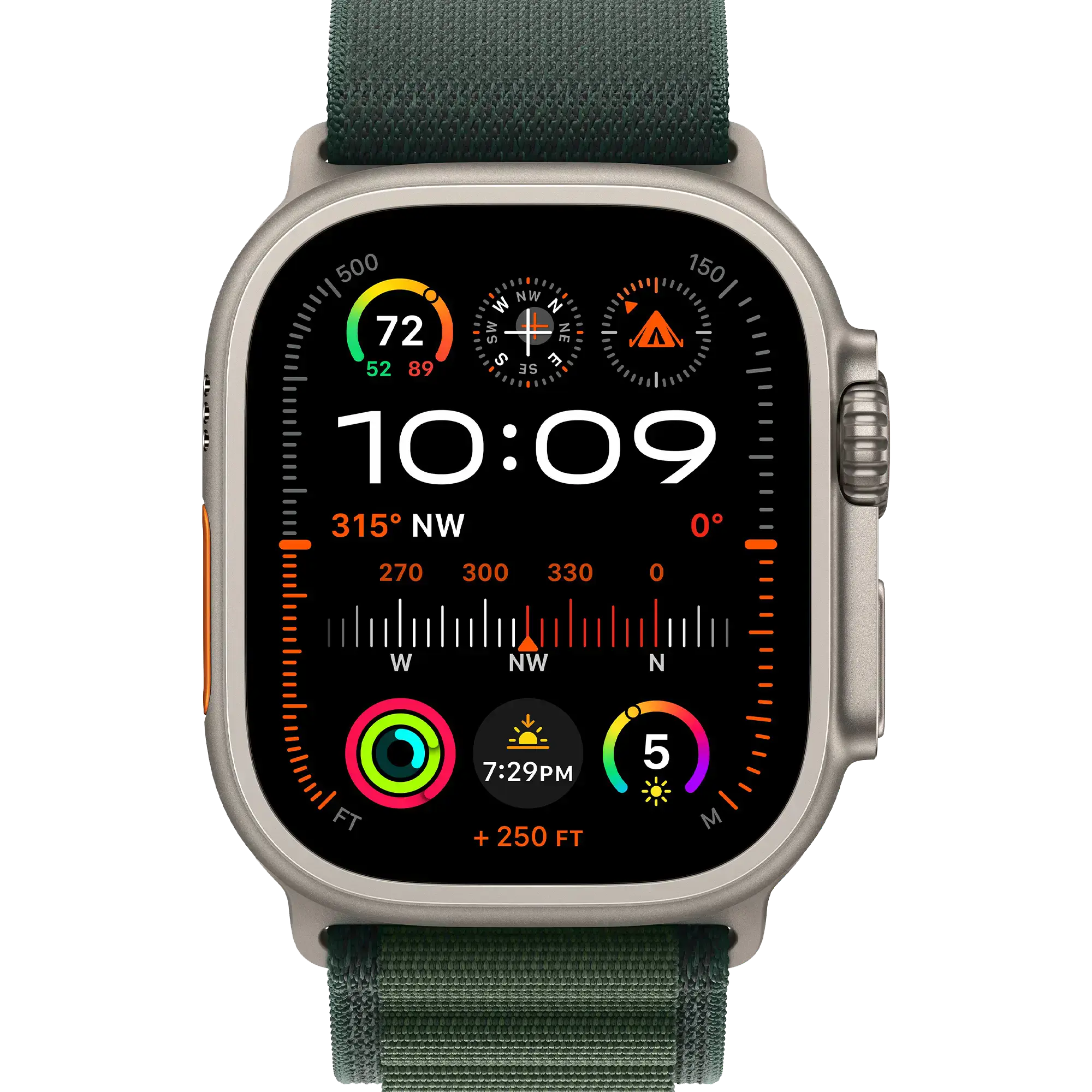 Apple Watch Ultra 2 2024 GPS + Cellular 49mm Natural Titanium Case with Dark Green Alpine Loop - Medium (MYT33+MXMV3)