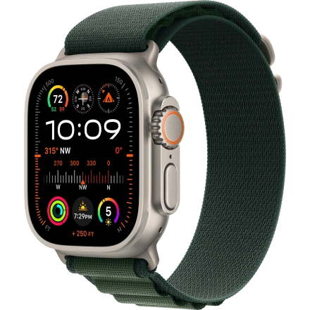 Apple Watch Ultra 2 2024 GPS + Cellular 49mm Natural Titanium Case with Dark Green Alpine Loop - Large (MYT33+MXMW3)