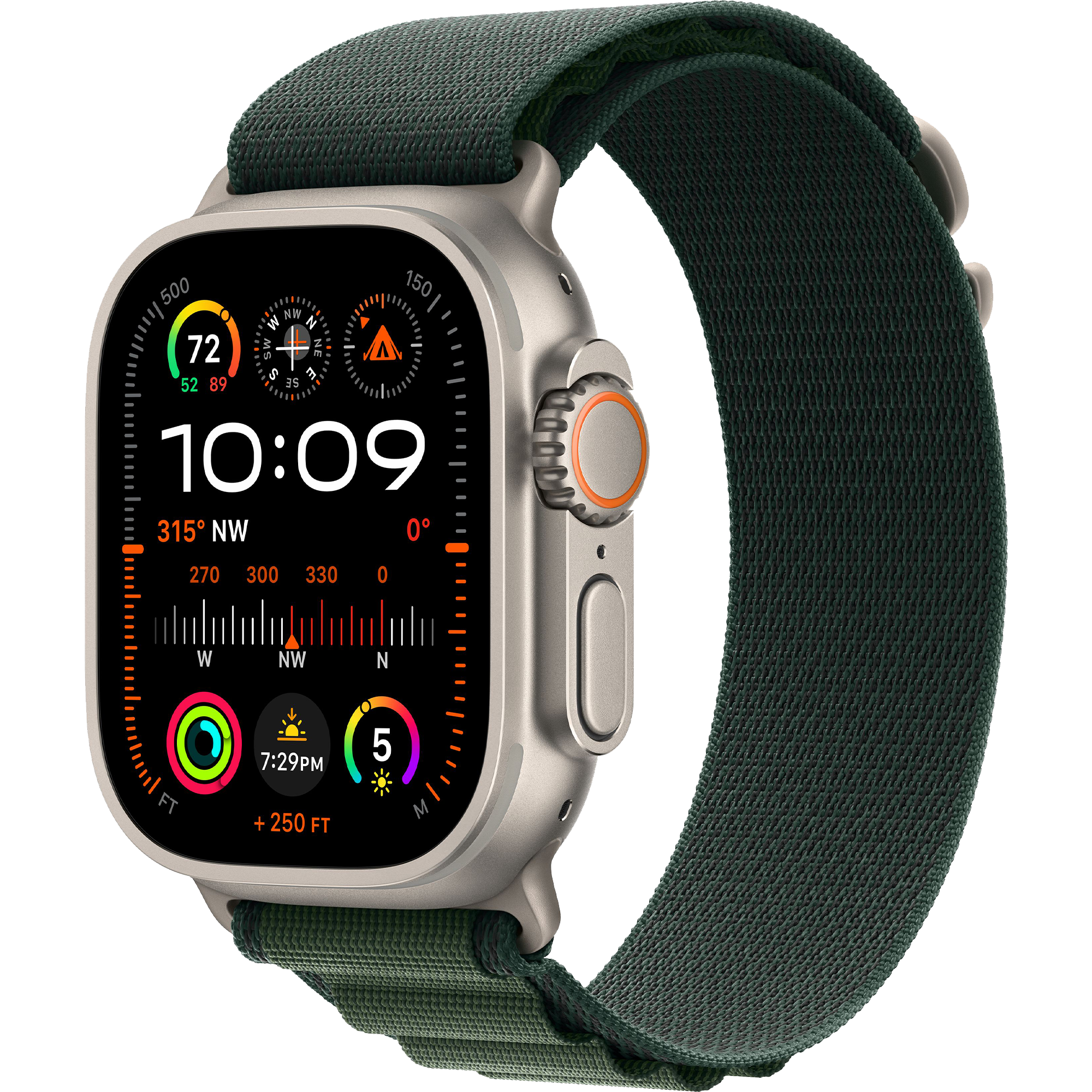 Apple Watch Ultra 2 2024 GPS + Cellular 49mm Natural Titanium Case with Dark Green Alpine Loop - Large (MYT33+MXMW3)