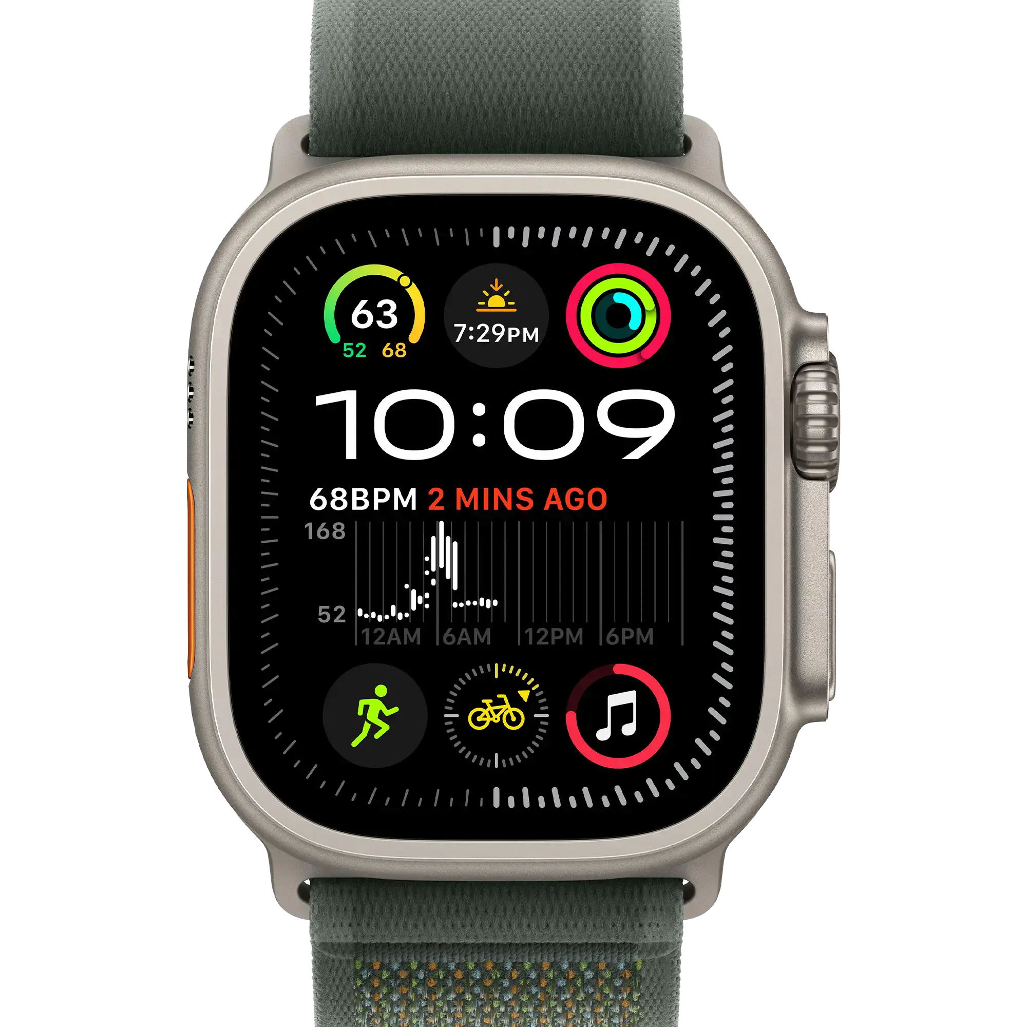 Apple Watch Ultra 2 2024 GPS + Cellular 49mm Natural Titanium Case with Green Trail Loop - M/L (MYT73+MXTP3)