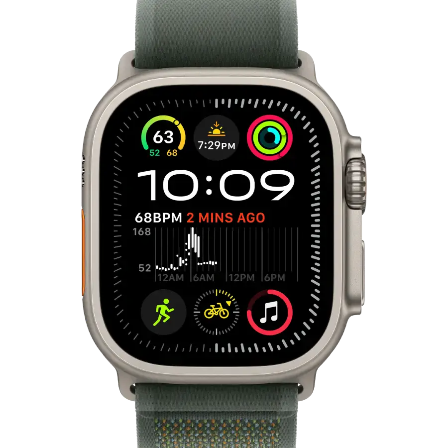 Apple Watch Ultra 2 2024 GPS + Cellular 49mm Natural Titanium Case with Green Trail Loop - M/L (MYT73+MXTP3)