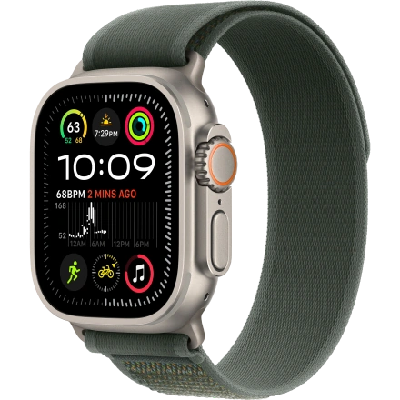 Apple Watch Ultra 2 2024 GPS + Cellular 49mm Natural Titanium Case with Green Trail Loop - M/L (MYT73+MXTP3)