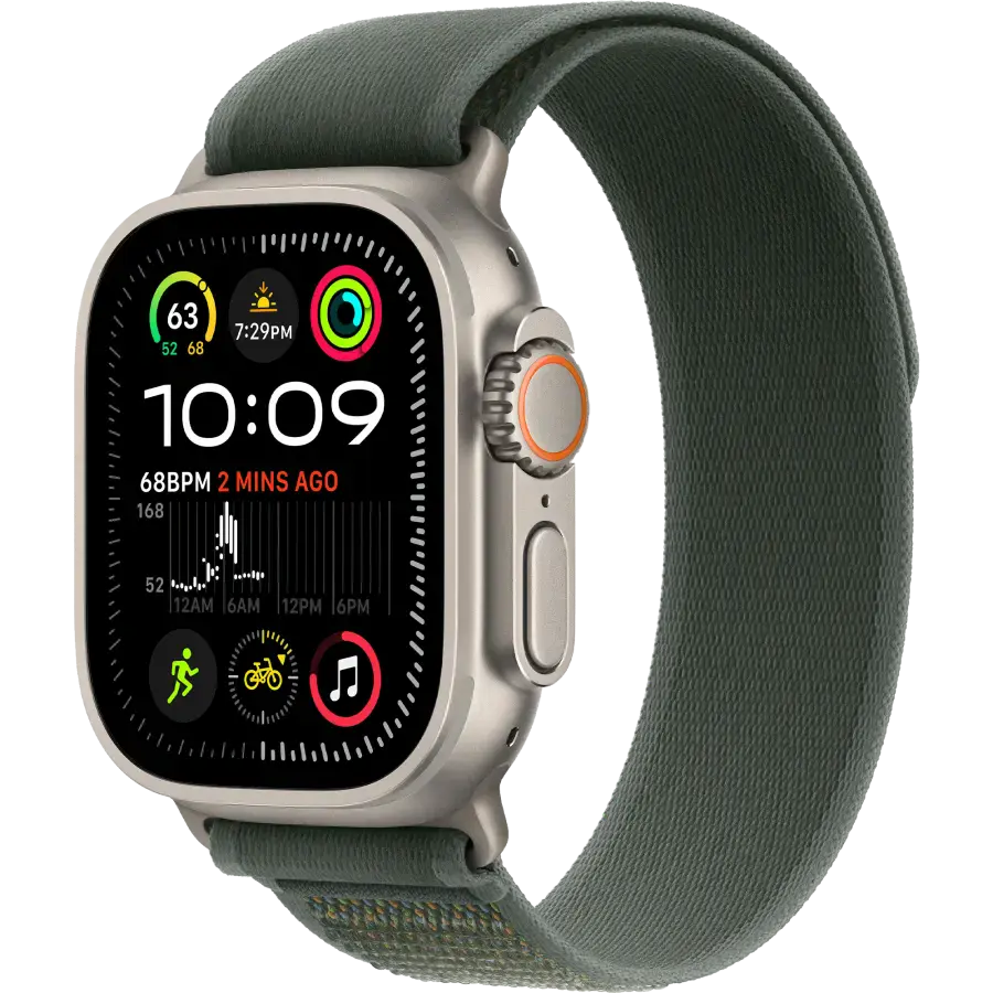 Apple Watch Ultra 2 2024 GPS + Cellular 49mm Natural Titanium Case with Green Trail Loop - S/M (MYT73+MXTN3)