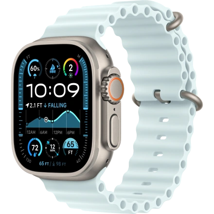 Apple Watch Ultra 2 2024 GPS + Cellular 49mm Natural Titanium Case with Ice Blue Ocean Band (MYT03+MXTF3)