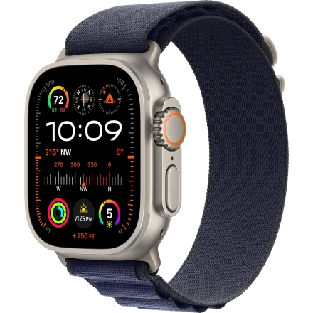 Apple Watch Ultra 2 2024 GPS + Cellular 49mm Natural Titanium Case with Navy Alpine Loop - Small (MYT33+MXMX3)