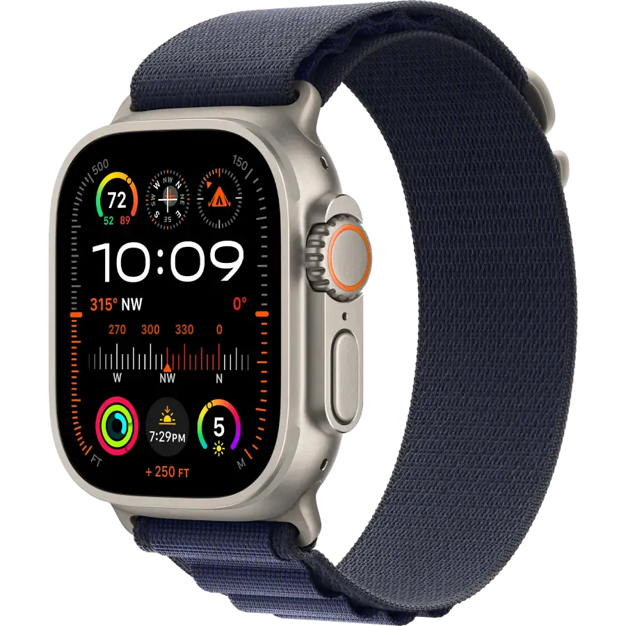 Apple Watch Ultra 2 2024 GPS + Cellular 49mm Natural Titanium Case with Navy Alpine Loop - Small (MYT33+MXMX3)