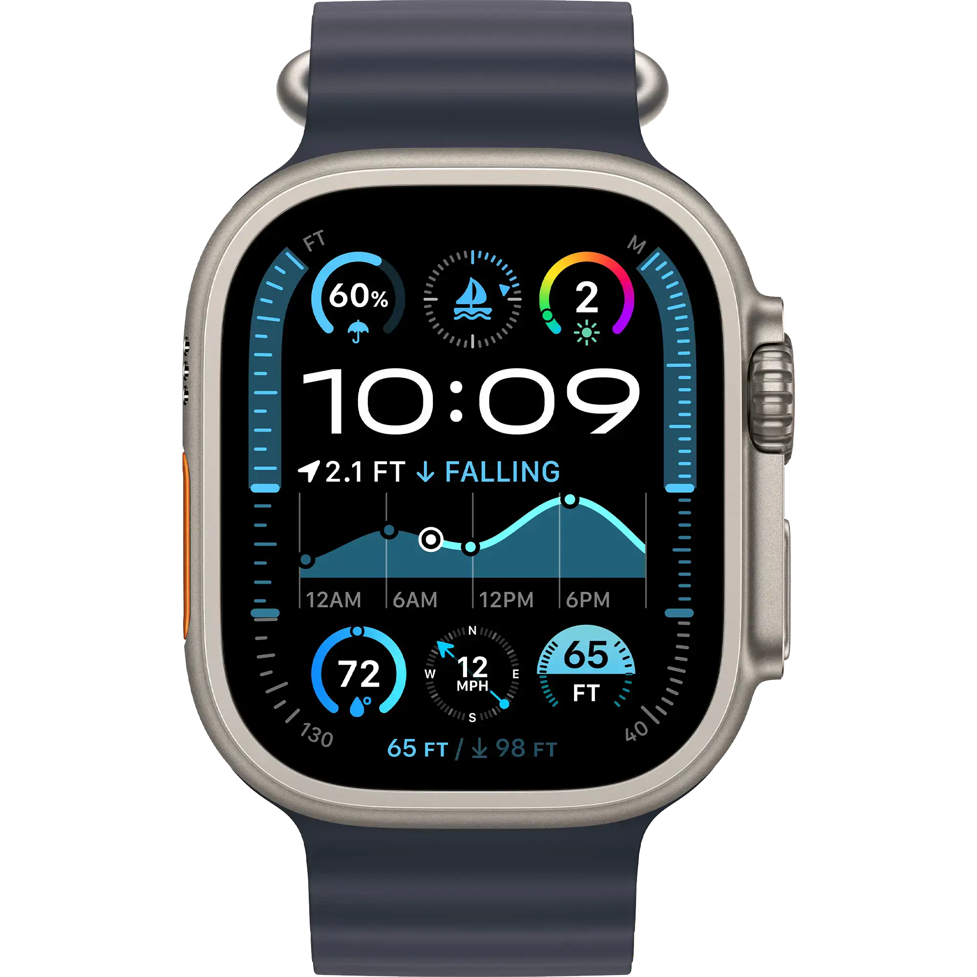 Apple Watch Ultra 2 2024 GPS + Cellular 49mm Natural Titanium Case with Navy Ocean Band (MX4D3)