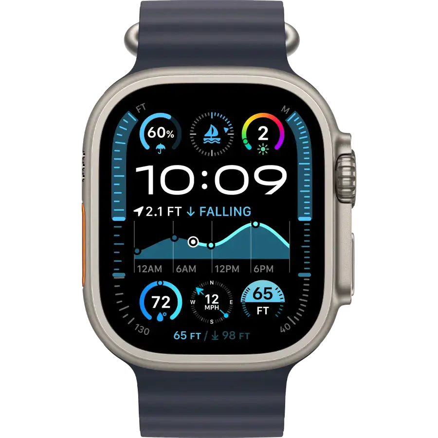 Apple Watch Ultra 2 2024 GPS + Cellular 49mm Natural Titanium Case with Navy Ocean Band (MX4D3)
