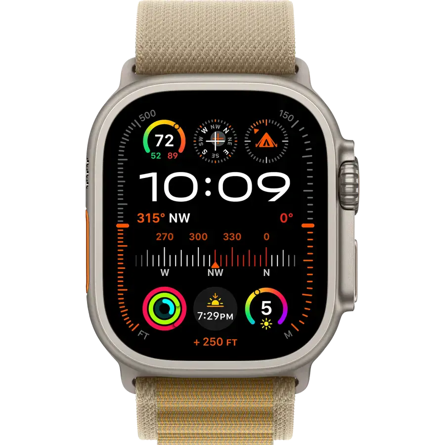 Apple Watch Ultra 2 2024 GPS + Cellular 49mm Natural Titanium Case with Tan Alpine Loop - Small (MX4E3)
