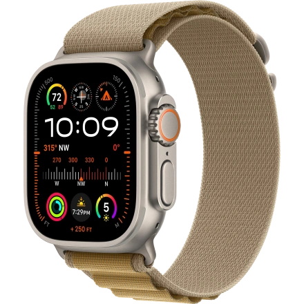 Apple Watch Ultra 2 2024 GPS + Cellular 49mm Natural Titanium Case with Tan Alpine Loop - Large (MX4H3)