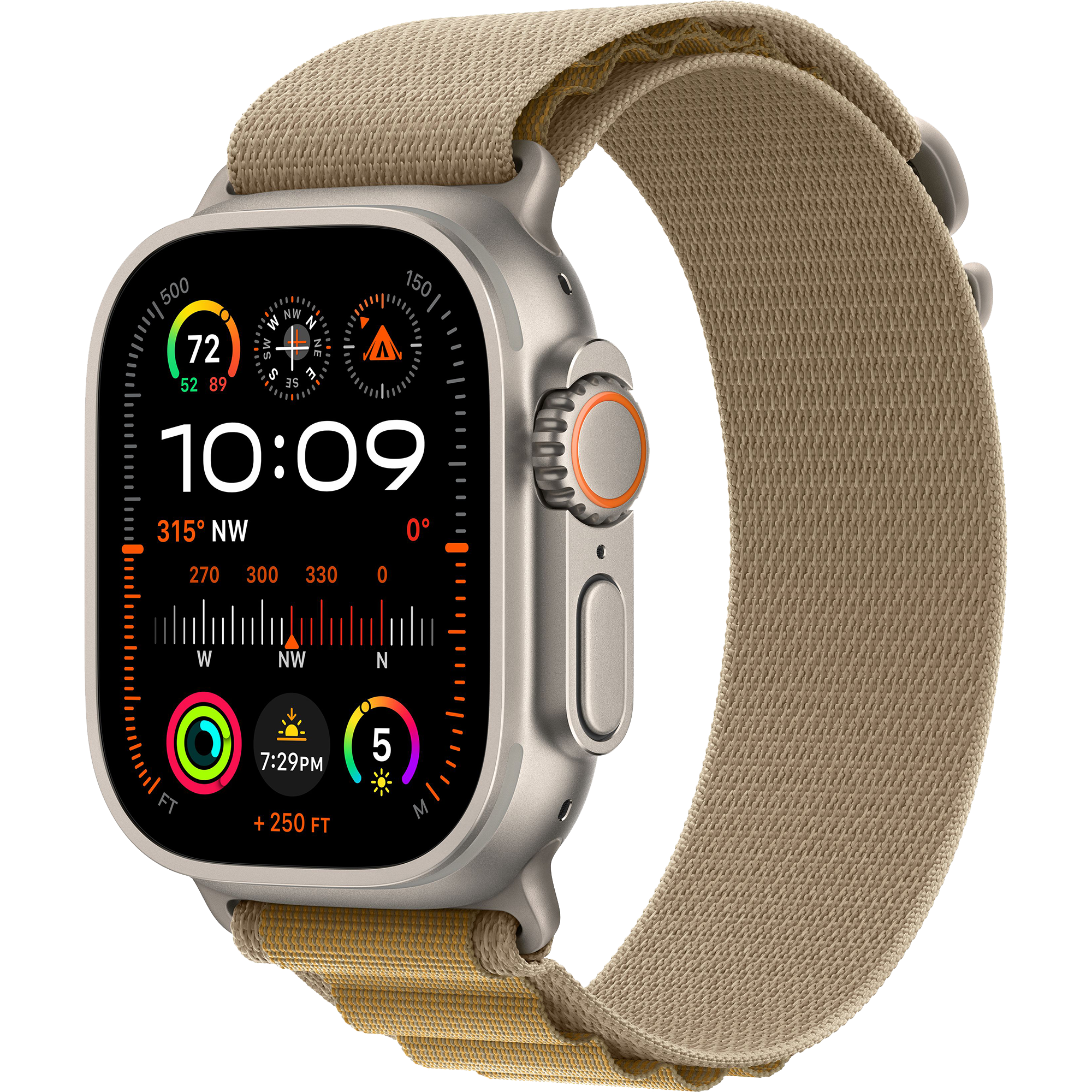 Apple Watch Ultra 2 2024 GPS + Cellular 49mm Natural Titanium Case with Tan Alpine Loop - Medium (MX4F3)